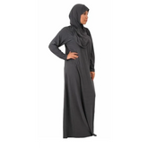 Eendelige gebedskleding: Grijze lange mouwen jurk met hijab voor gebed en islamitisch kleding